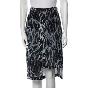 Halston Heritage Blue Feather Print Skirt, Size 4